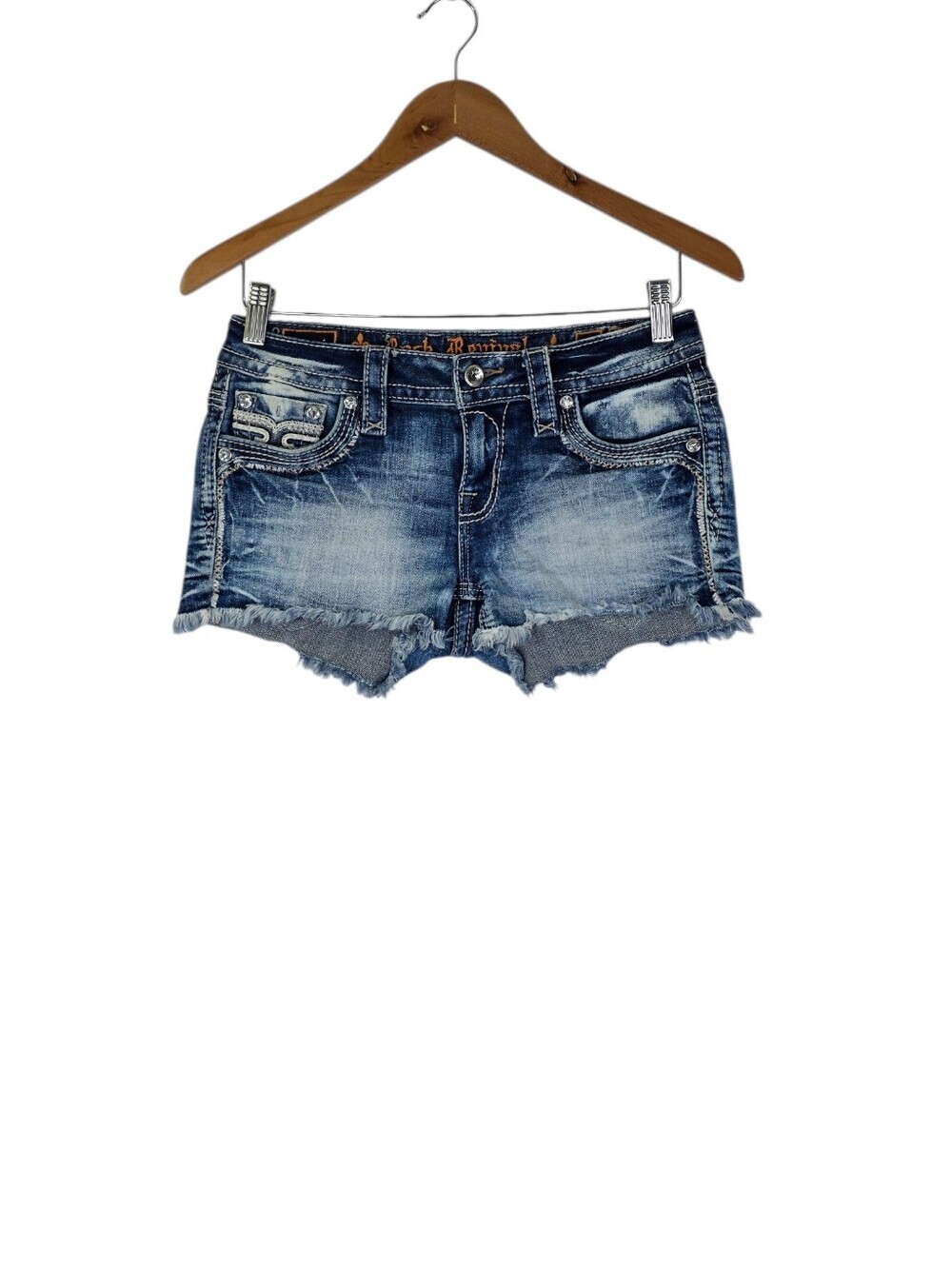 Rock Revival  Women's Raven Frayed Stretch Short Low Rise Denim Shorts Size‎ 26